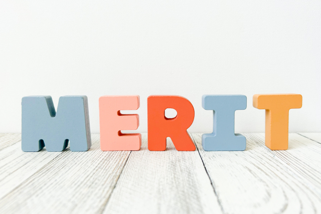 MERITの文字ブロックを並べたイメージ画像