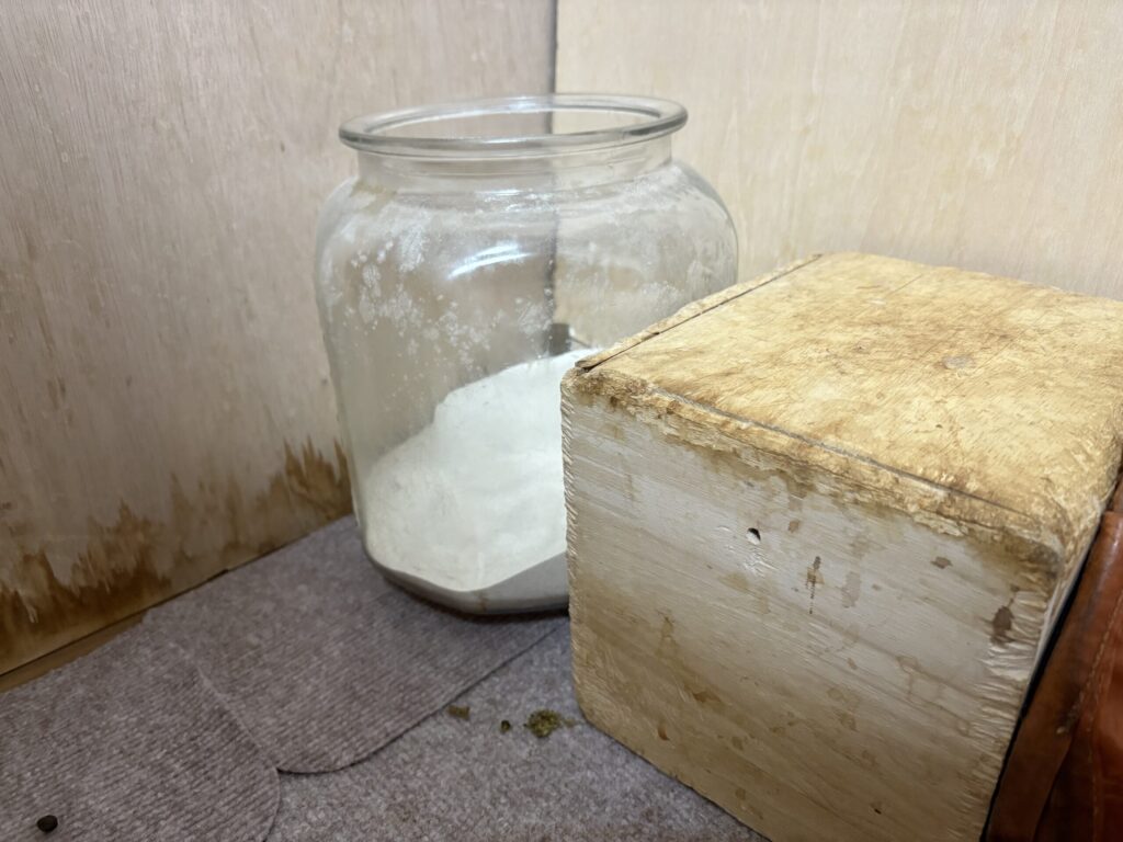 木の踏み台を使って米櫃の砂浴び容器に出入りするリチャードソンジリスの飼育環境