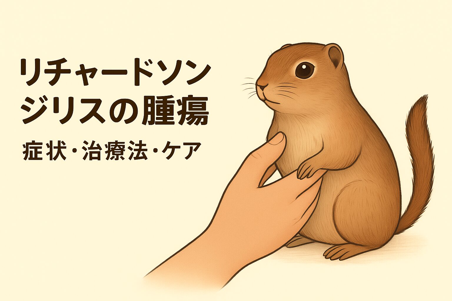 リチャードソンジリスの腫瘍に関する記事用アイキャッチ画像。左にタイトル文字、右にジリスのイラスト。
