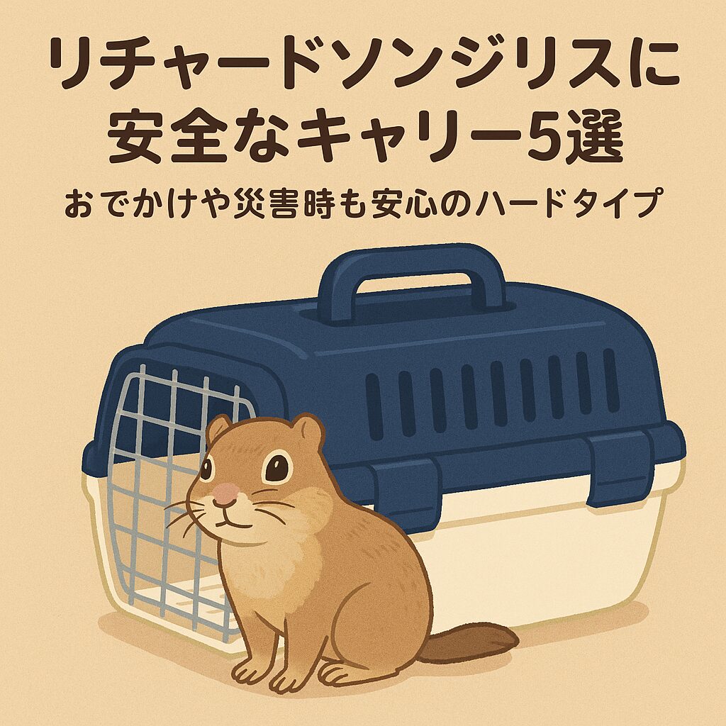 ハードタイプのキャリーの前で座るリチャードソンジリスのイラスト