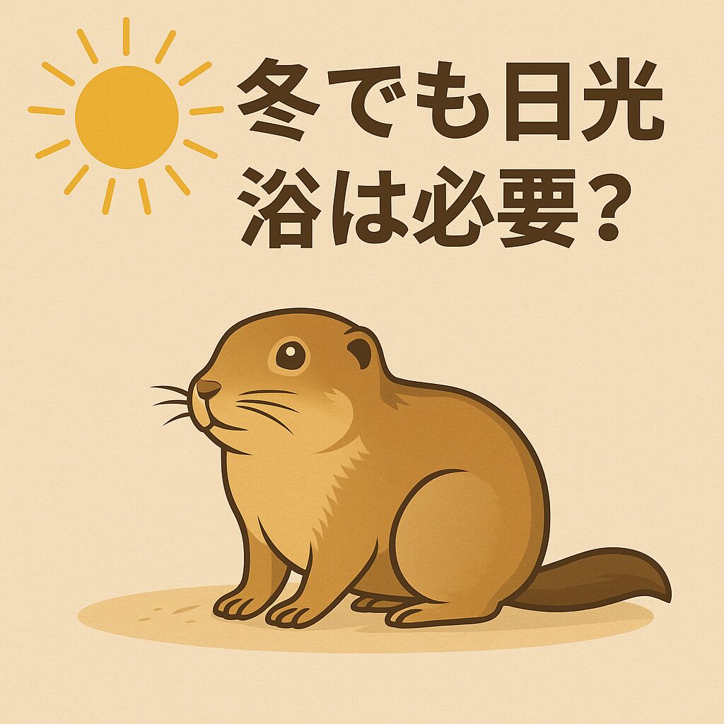 冬の日差しを浴びるリチャードソンジリスのイラスト。柔らかな光の中で穏やかに座る様子。