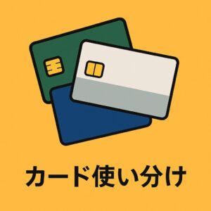 楽天カード・三井住友カード（NL）・イオンカードの特徴を踏まえた最適な使い分けをイラストで表現したアイキャッチです。