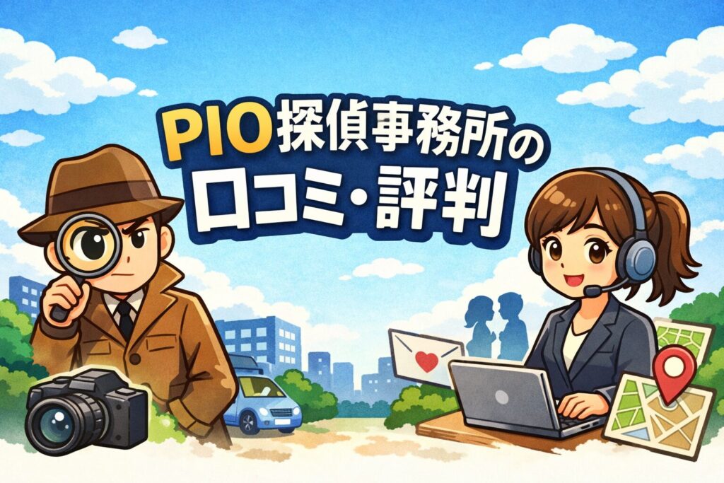 PIO探偵事務所の口コミや評判を調査。 実際に寄せられている利用者の声や、どんな相談内容が多いのかを分かりやすくまとめました。