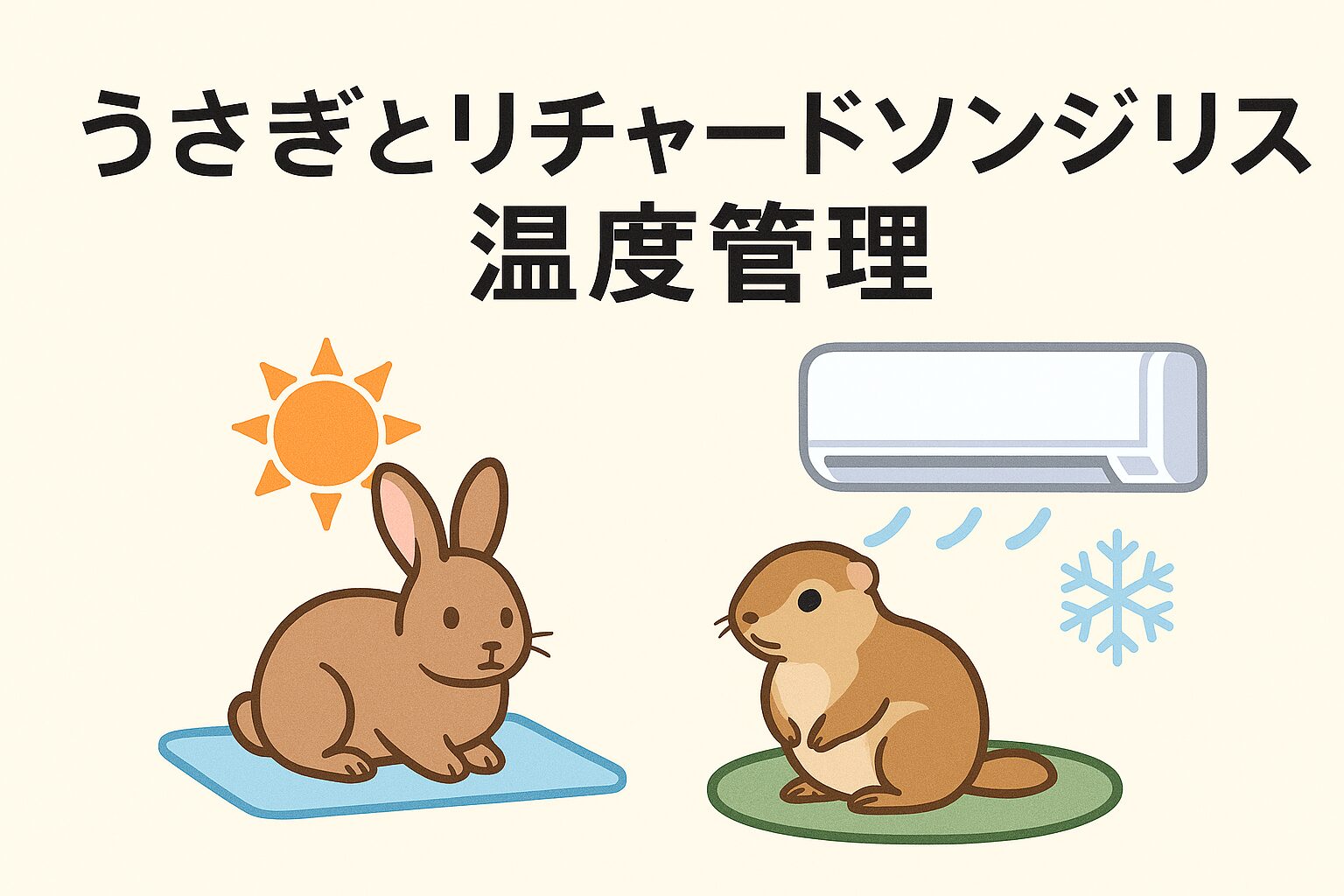 うさぎとリチャードソンジリスの適温は異なるため、夏と冬で環境づくりが重要になります。温度・湿度を整え、快適に過ごせる空間を守りましょう。