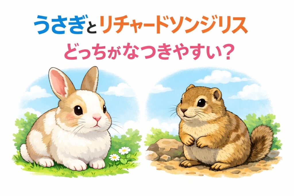 うさぎとリチャードソンジリスの「なつきやすさ」を、性格の安定性と発情期の違いから比較。