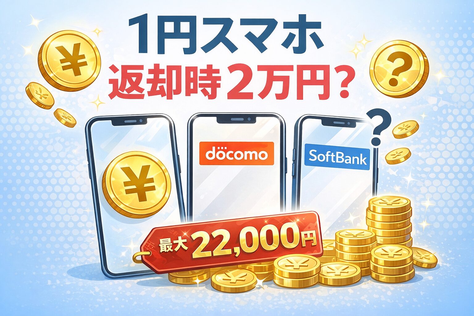 1円スマホは本当に安いのか？返却時の特典利用料と2年間のトータルコストを比較。