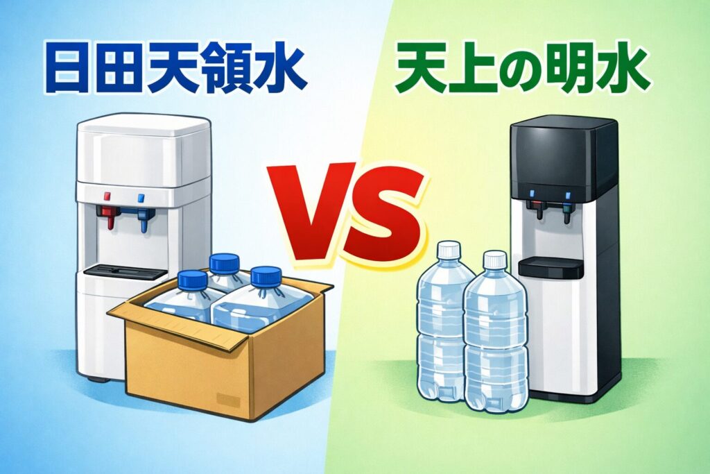 日田天領水と天上の明水を比較。料金・契約条件・安全性の違いを分かりやすく整理。