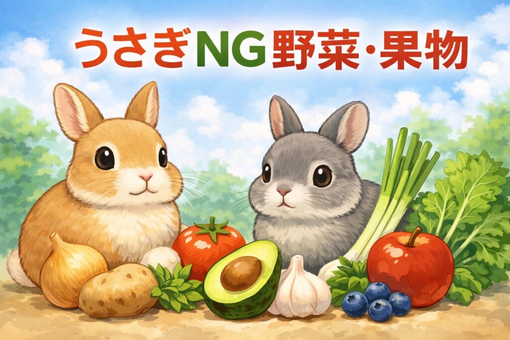 うさぎに与えてはいけない野菜と果物を解説。危険な食べ物や与えすぎに注意したい食材、安心して与えられる野菜や果物までわかりやすくまとめました。
